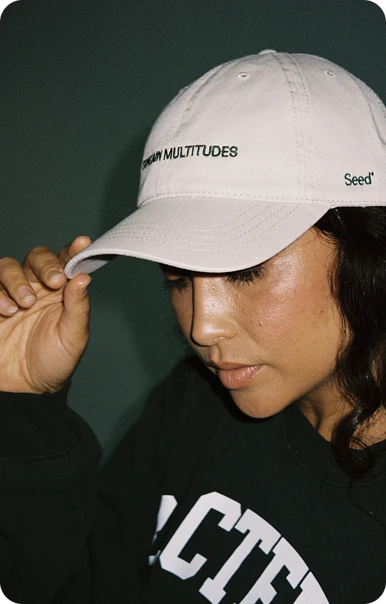 woman wearing seed merchandise